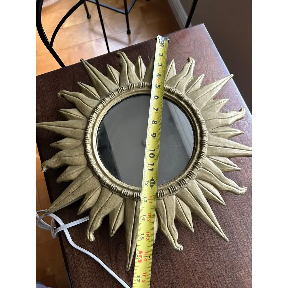 Vintage Rare Mid Century Modern Gold Luxe Sunburst Sun Star Infinity Mirror Lamp